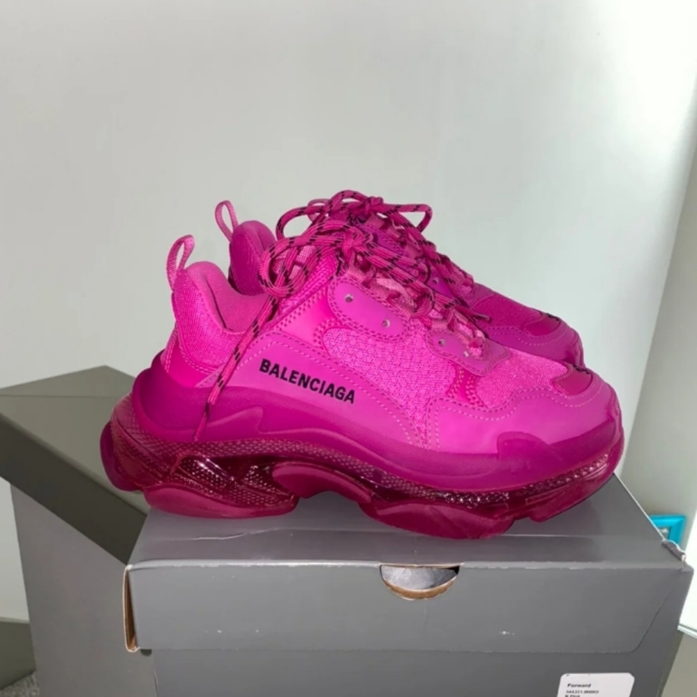 Neon Pink Balenciaga Triple S Sneakers
